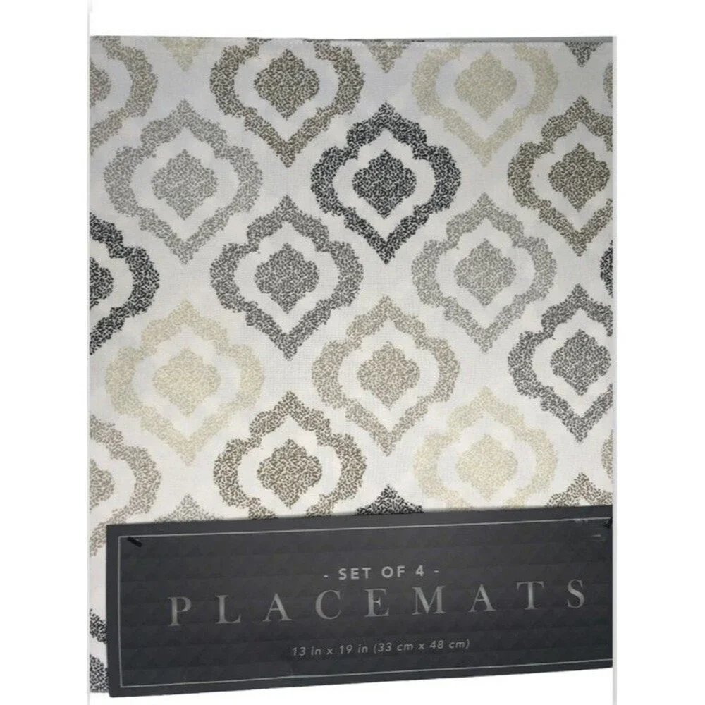 Town and Country Geo Ikat Placemats Easy Care Beige Cotton Set of 4